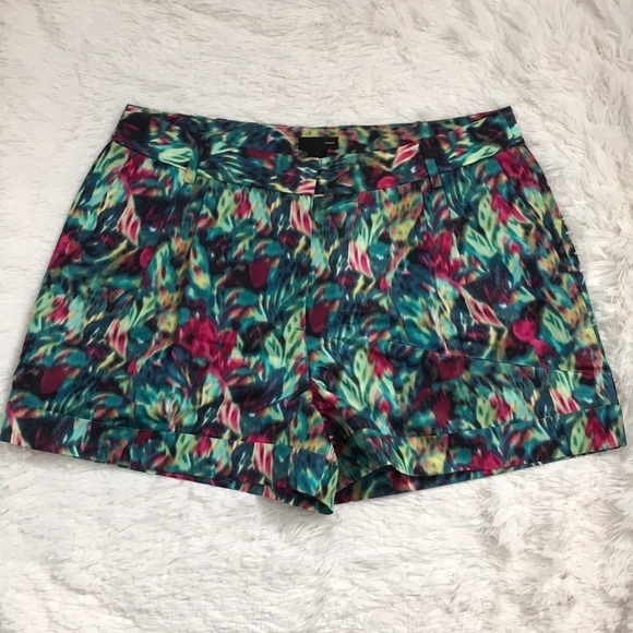 NWT J.Crew Collection Watercolor 100% Silk Shorts green sz 6 - Picture 2 of 9